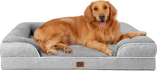 Luxurious Waterproof Memory Foam Orthopedic Dog Bed for Extra Large Dogs - Non-Slip, Egg-Crate Design with Washable Cover - Stylish Grey Couch Bed